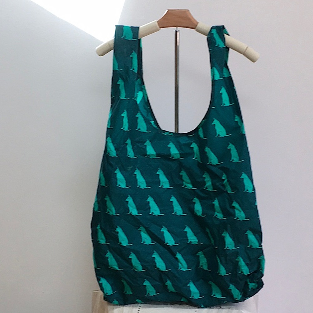 Vintage Big Baggu Reusable bag purse tote Emerald Green Dog Discontinued print